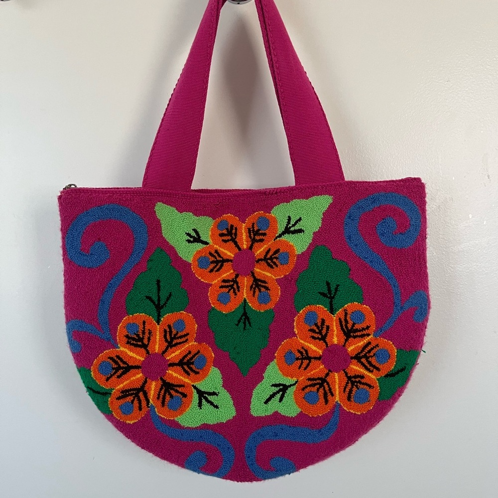 Floral Embroidered Pink Tote Bag by Casa Chiqui